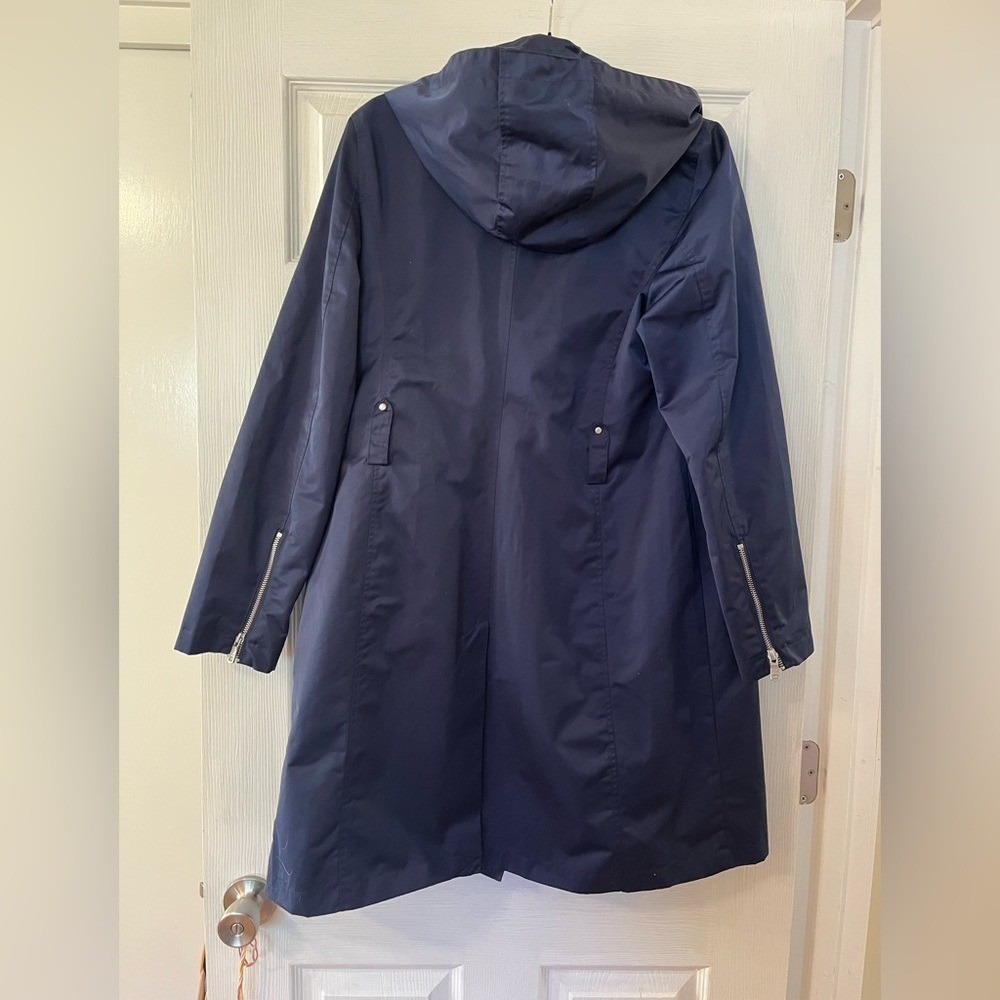 Avec Les Filles Navy Trench Coat Zipper Accents Chic Unique Stylish - Picture 4 of 6